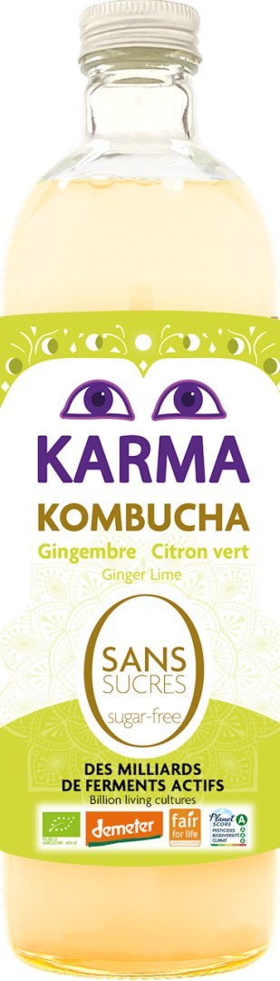 KOMBUCHA Z IMBIREM I LIMONKĄ BEZ CUKRU FAIR FOR LIFE DEMETER BIO 750 ml - KARMA KOMBUCHA