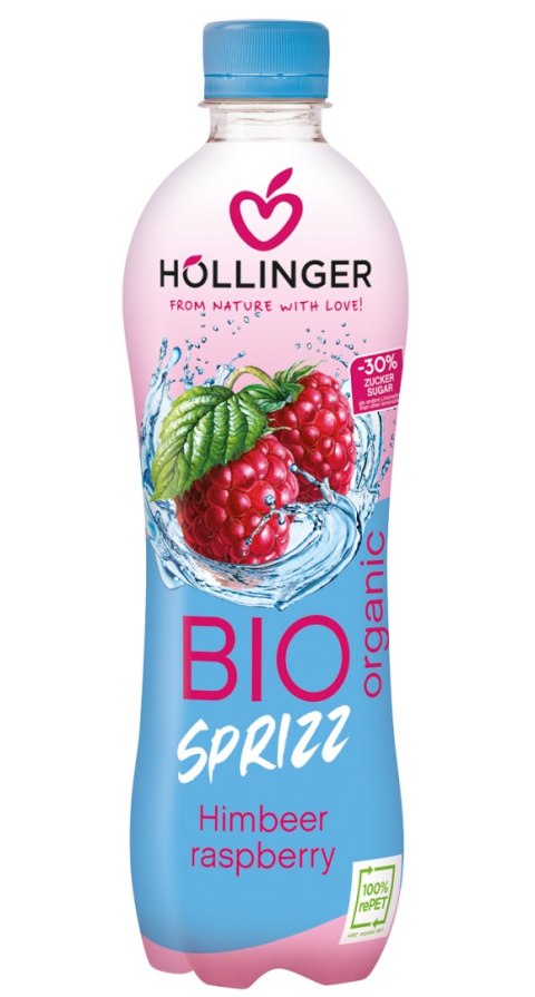 NAPÓJ GAZOWANY MALINOWY 30 % MNIEJ CUKRU BIO 500 ml - HOLLINGER