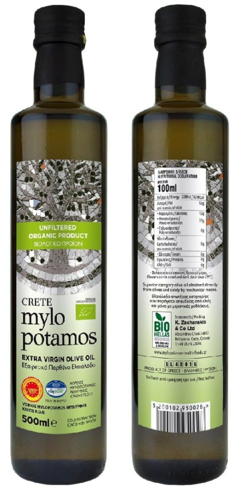 OLIWA Z OLIWEK EXTRA VIRGIN NIEFILTROWANA PDO KRETA BIO 500 ml - MYLOPOTAMOS